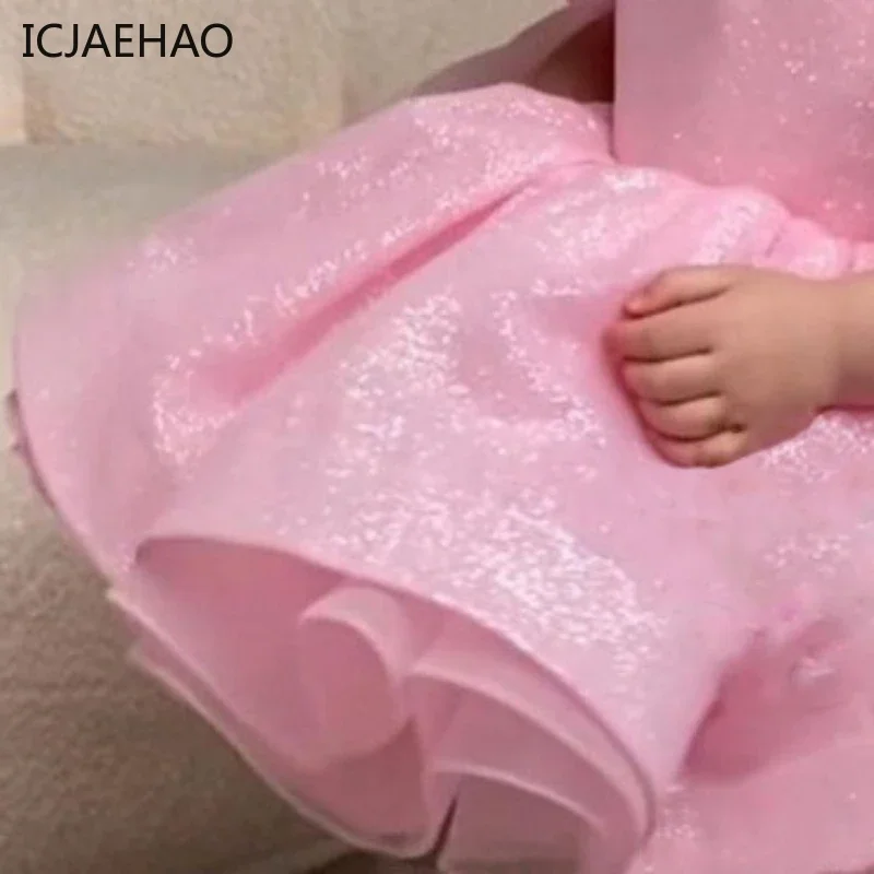 2025 Primo compleanno Festa Neonata Maniche a palloncino Abiti soffici Boutique con fiocco grande Abbigliamento elegante per outfit infantile