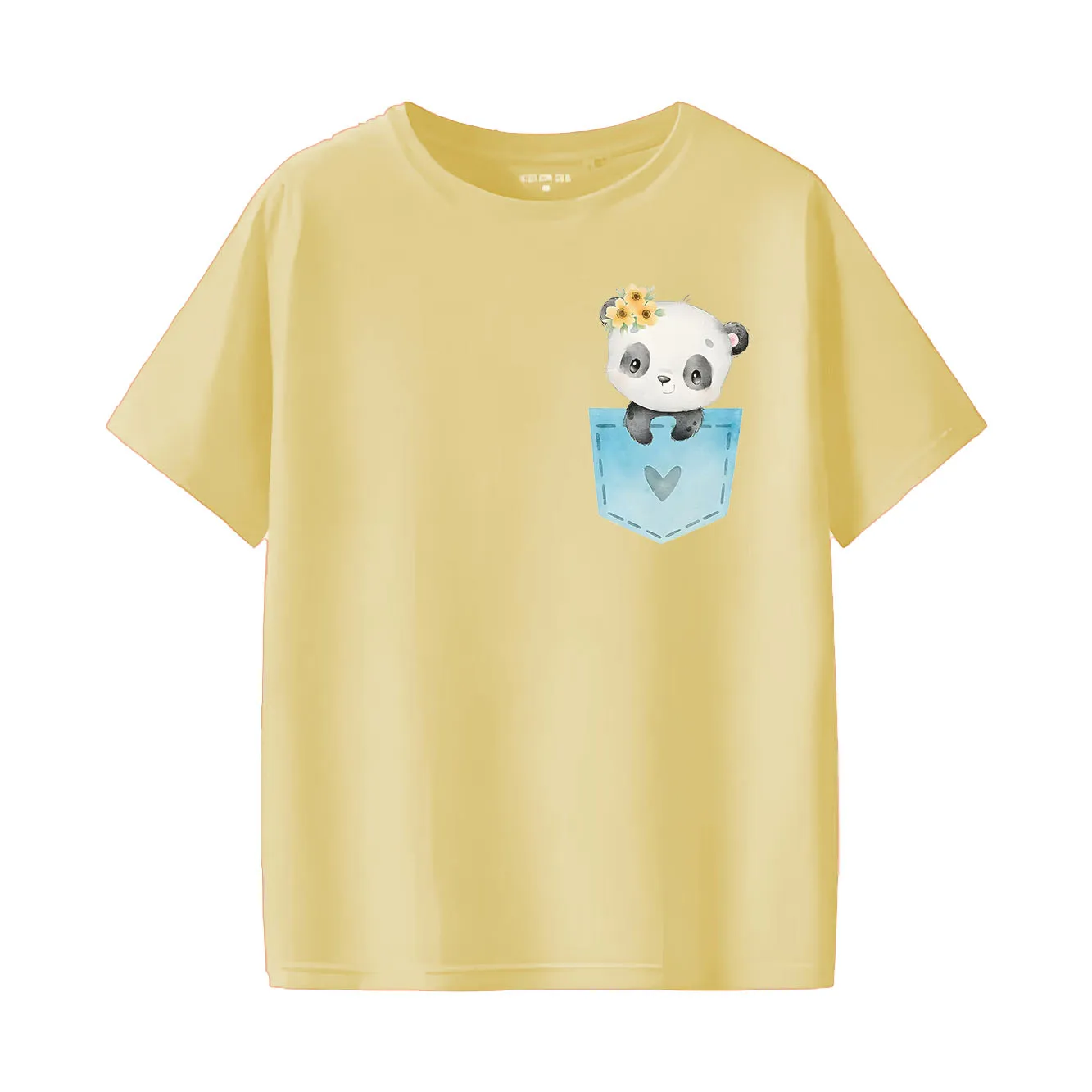 

Simple panda cartoon print showcases your personality, round neck fashion, minimalist women's short sleeved T-shirt