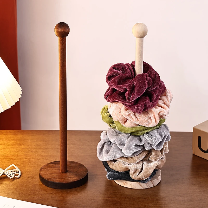 Wooden Hair Tie Holder Stand, Creative Vertical Desk Organizer for Scrunchies & Hair Bands, Compact Portable Hair Accessory Disp