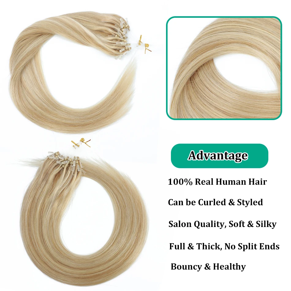 1.0 Grams Micro Loop Human Hair Extension Straight Micro Bead Hair Extensions Straight Remy Hair Mirco Rings 100% Human Hair