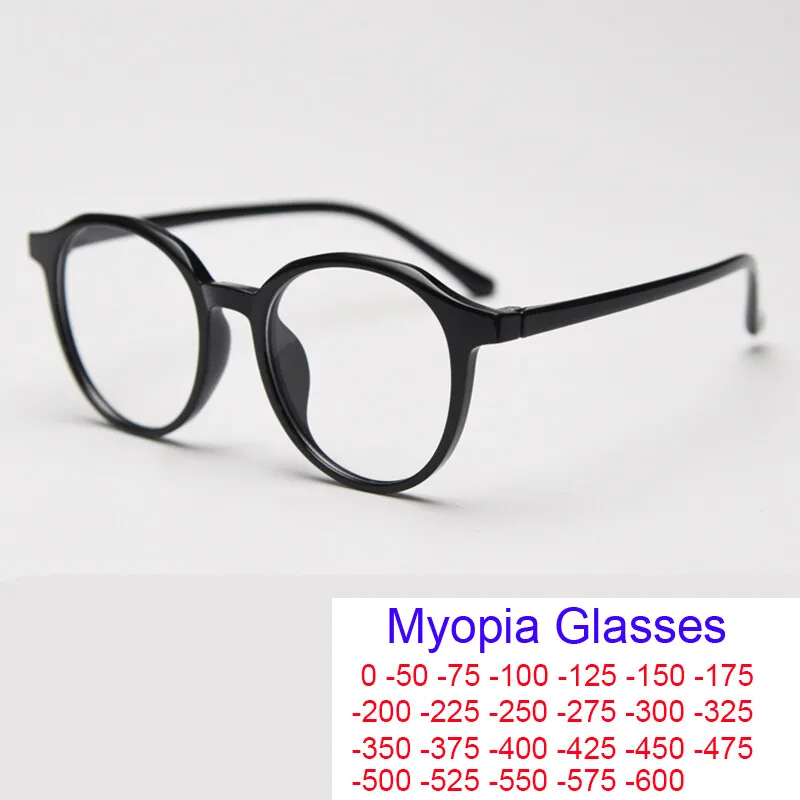 TR90 Luxury Myopia Glasses Ultralight Round Eyeglasses Frame Anti Blue Light Round Eyewwear Prescription Glasses Minus -0.5 -2