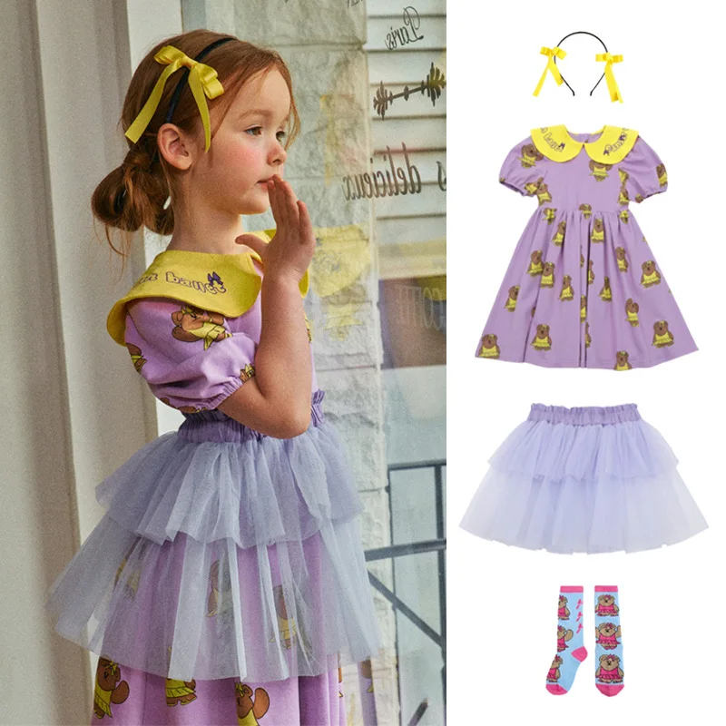 

BEBEBEBE spot Summer 2024 Princess Dress Duo Girly lapel mesh puffy dress baby girl clothes toddler girl clothes