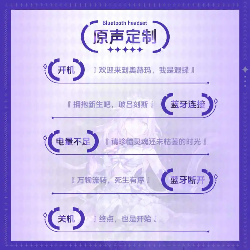 Castorice-Kopfhörer Honkai: Star Rail Maßgeschneiderte Bluetooth 5.3 TWS-Headset Cosplay-Ohrhörer mit aktiver Geräuschunterdrückung und Tasche