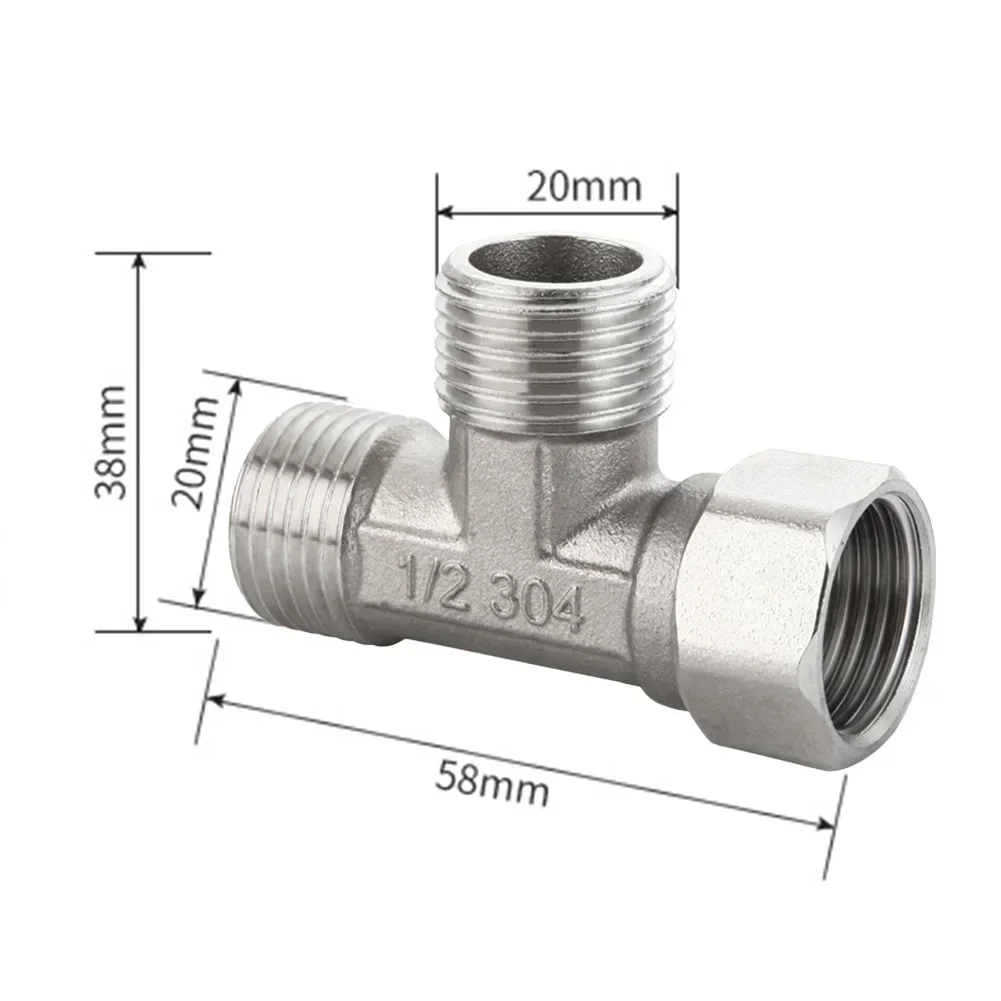 Stainless Steel Diverter Valve Copper T Adapter G1/2 T Valve Bathroom Bidet Sprayer Shower Fitting Copper 3 Way Water Pipe