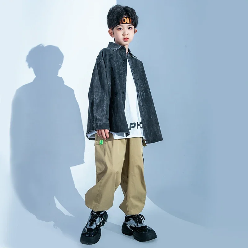 Hip Hop Mädchen Schwarz Graffiti Shir Khaki Hosen Kinder Bluse Jungen Street Dance Cargo Jogger Jazz Kleidung Sets Kinder Streetwear