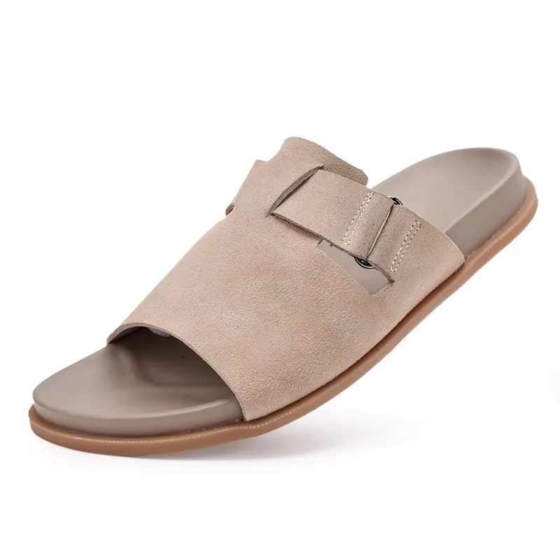 Brand Man Slippers Outdoor Genuine Leather Suede Beach Slides Basic Fashion Men's Sandals Luxury Designers Casual Shoes For Man