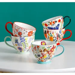 160z Relief Milk Cereal Cappuccino Latte Cup Creative Porcelain Breakfast Cup British Hand-painted Flower Ceramic Tea Mug