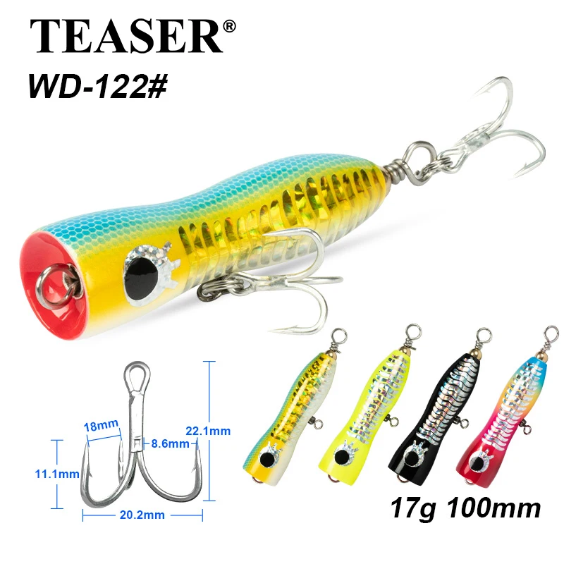

TEASER WD122 17g 100mm Saltwater Fishing Topwater Wood Popper Lure Floating Hard Bait Wobblers Wooden Fishing Popper Baits