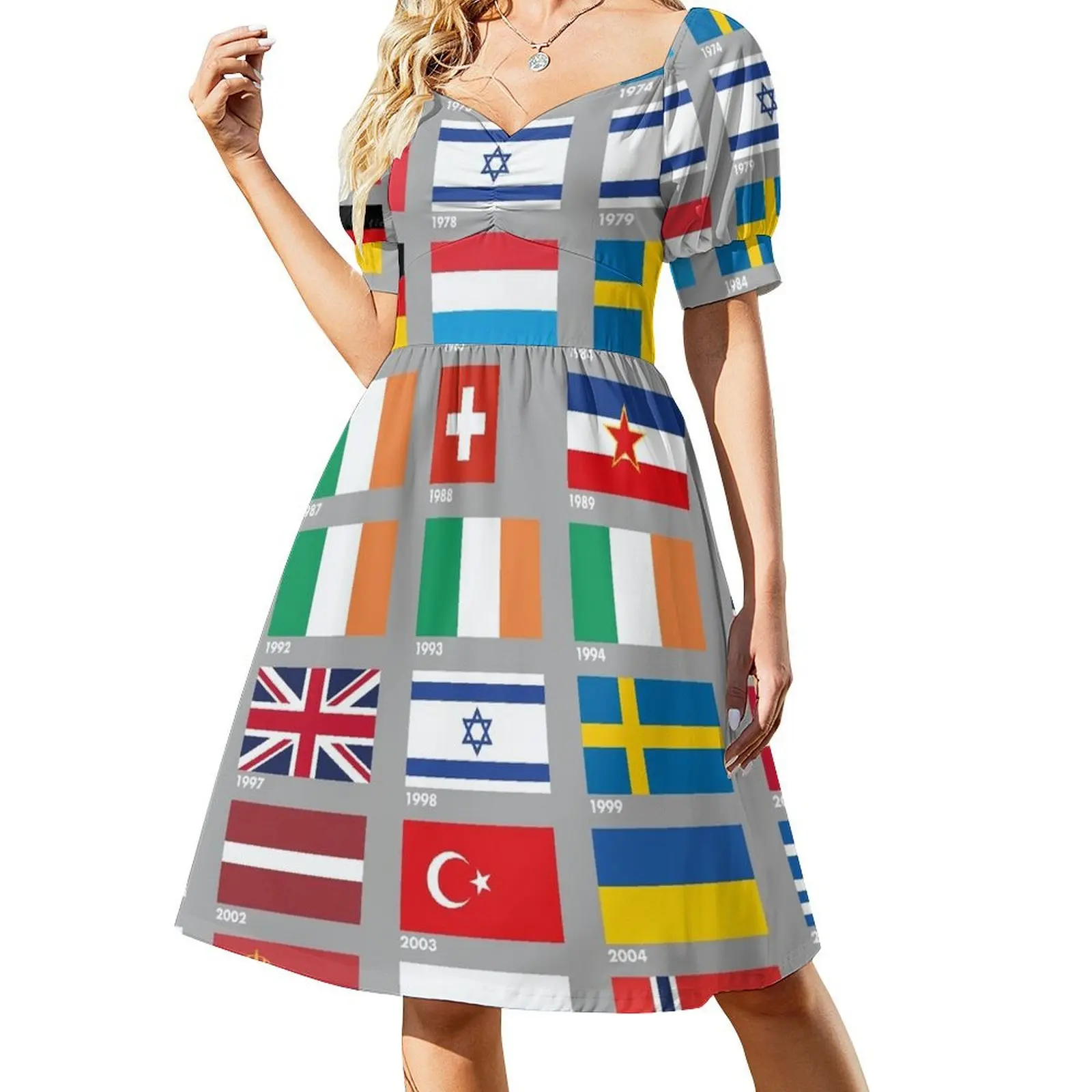 

Every Eurovision Song Contest Winner's Flag Short Sleeved Dress long dress women clothes for women Cocktail of dresses Dress