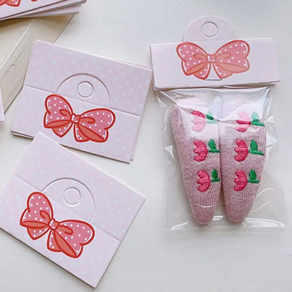 50pcs/lot 6.4x4cm Foldable Packaging Paper Cards Heart Pattern Cards for Handmade Jewelry Retail Hang Tag Pink Bow Display Label