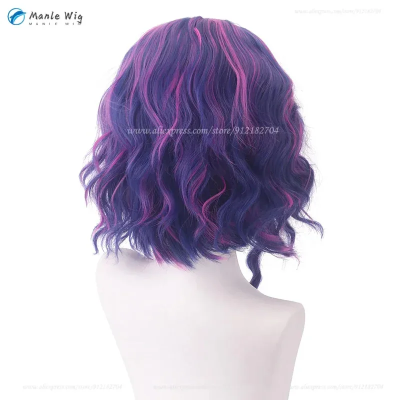 qq681Anime Cosplay 46 cm Blu Viola Misto Rosa Cruly Lady Nagant Capelli resistenti al calore Giochi di ruolo Parrucche + Parrucca C