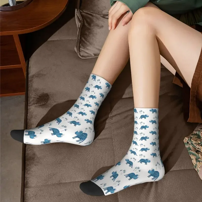 Triceratops-calcetines de dinosaurio para hombre y mujer, medias de poliéster, otoño