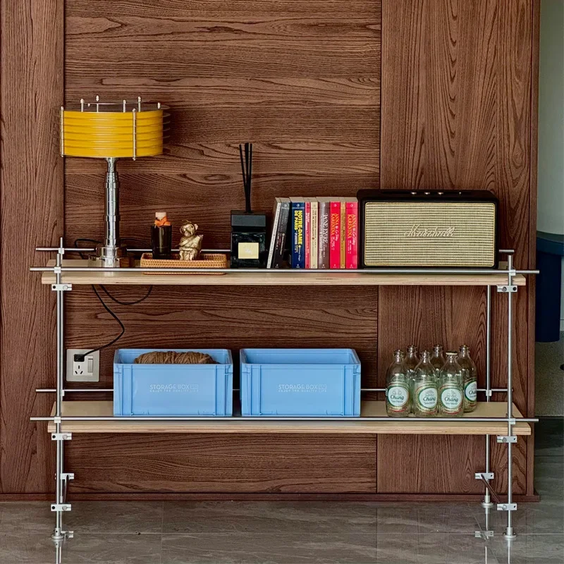 Simple Modern Household Multi-layer Optical Axis Shelf Stainless Steel Ocean Plate Bookshelf Floor Shelf Storage Shelf