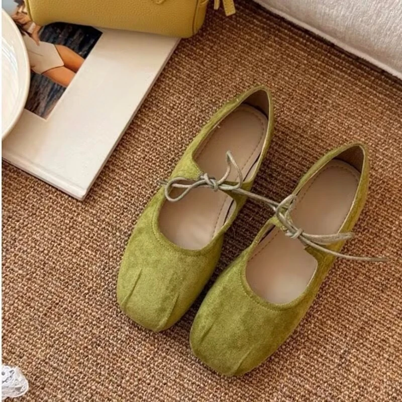 Sepatu Mary Jane Wanita Ujung Persegi Sepatu Flat Kasual Berenda Sepatu Lembut Nyaman Sepatu Pantofel Balerina Sepatu Flat Balet Dangkal Wanita