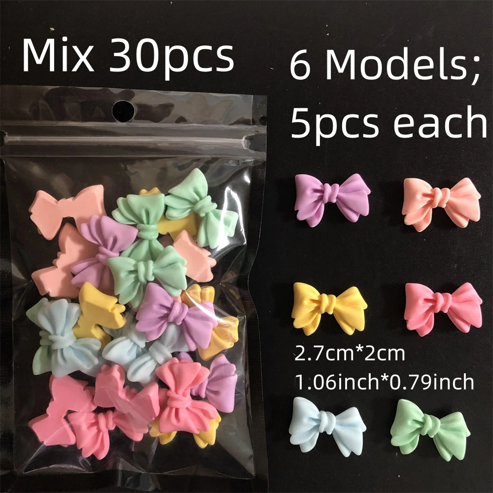 New 30Pcs Mixed Colorful Cute Cartoon Bow Ties Frog Candy Diy Phone Case Accessories Long Nail Art Duck Tipz Decoration Charms