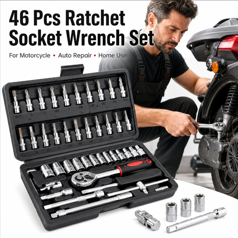 

46pcs Car/Bicycle Repair Tool Kit - Ratchet Torque Wrench, Spanner, Screwdriver, Socket Set for Auto Mechanics, DIY Enthusiasts