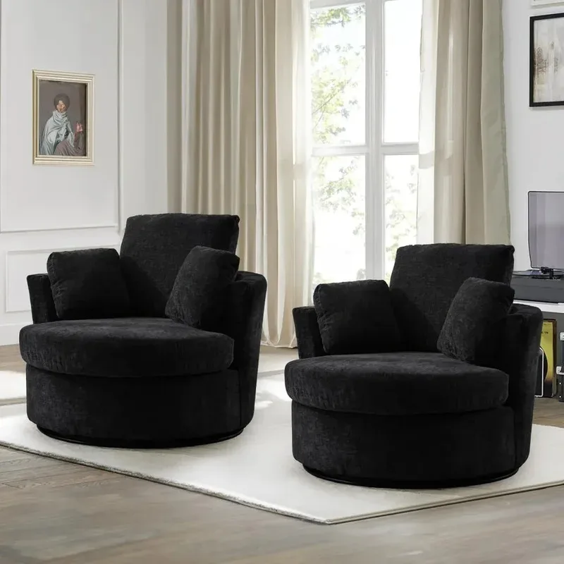 Barrel Set of 2, 40'' W Chenille Round Swivel , 360° Oversized Accent , Single Sofa Living Room Chair