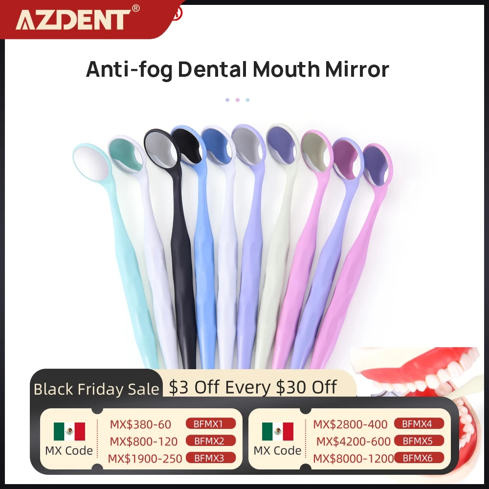 AZDENT 10 Pcs Colorful Anti-fog Dental Mouth Checking Mirror Single Double Sided Surface Exam Mirrors Reflectors With Handle