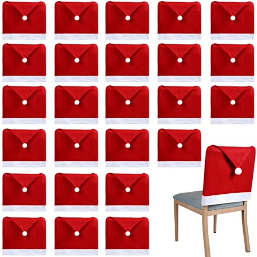 

30 Pcs Christmas Chair Covers with Santa Claus Hat Design for Dining Room Red NonWoven Slipcovers for Holiday Party Protective