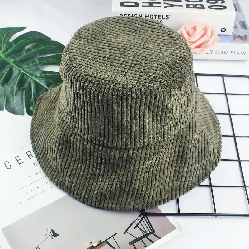 Bucket Hat Women Men\'s Corduroy Fisherman Hat Retro Fashion Autumn and Winter Hat Flat Bottom Bob Gorro Hip Hop Panama