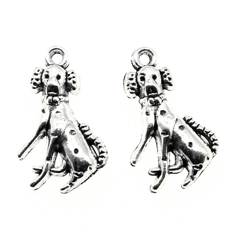 20pcs/lot 22x12mm Cute Dalmatian Dog Charms For Jewelry Making Antique Silver Color 0.87x0.47inch