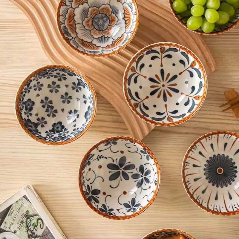4.5 Inch Vintage Japanese Ceramic Rice Bowl 1Pc, Butterfly Bead Dot Underglaze Cute Small Bowl for Home Daily Dining