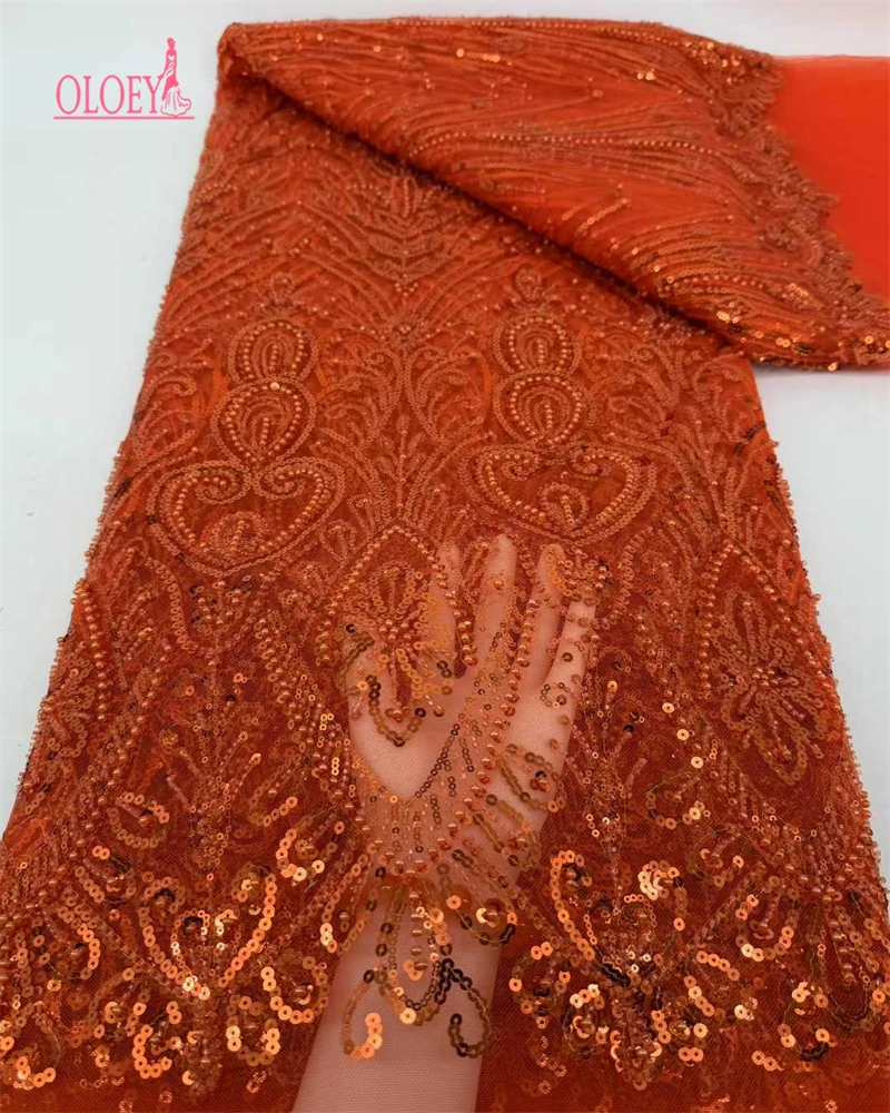 

Luxury African French Tulle Lace Fabric 2026 High Quality Sequins Beads for Nigerian Wedding Dresses Fabric