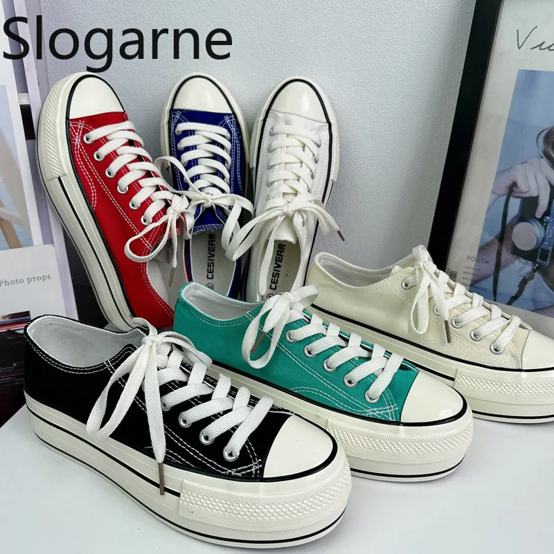 

Студенческая парусиновая обувь с дышащим покрытием, женские повседневные кроссовки на толстой подошве 4 см, спортивная прогулочная обувь для девочек, модные походные кроссовки высокого качества