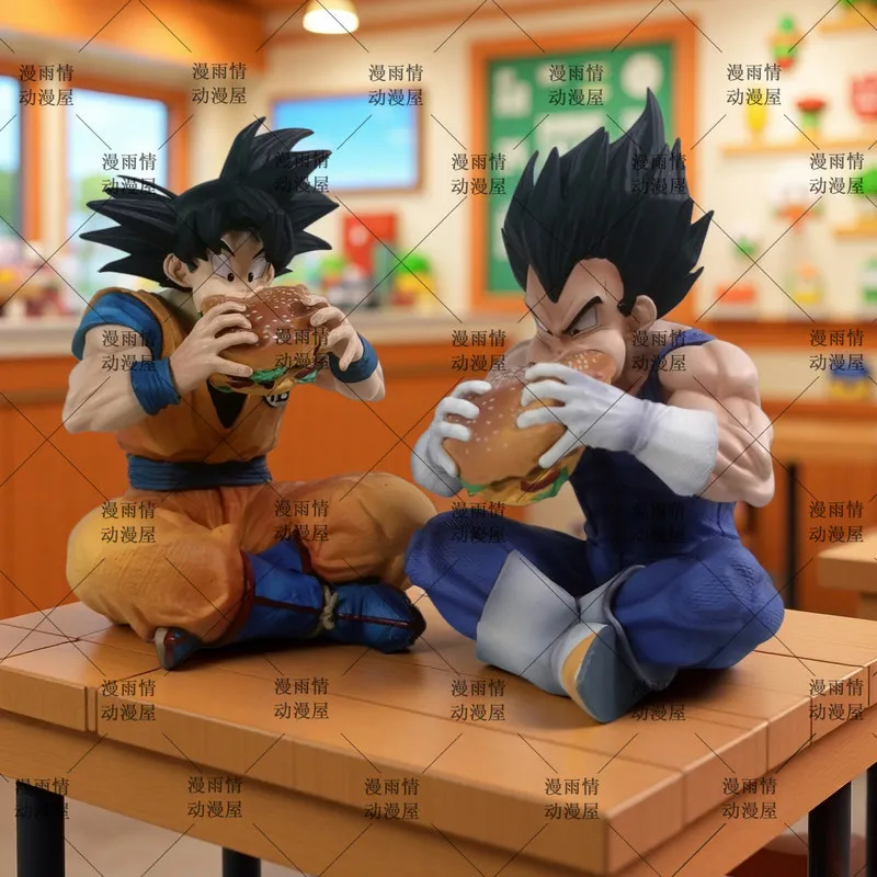 Anime Figure Goku Vegeta Eat Burger Statue Collectible Model Desktop Decoration Creative Gift For Anime Fans
