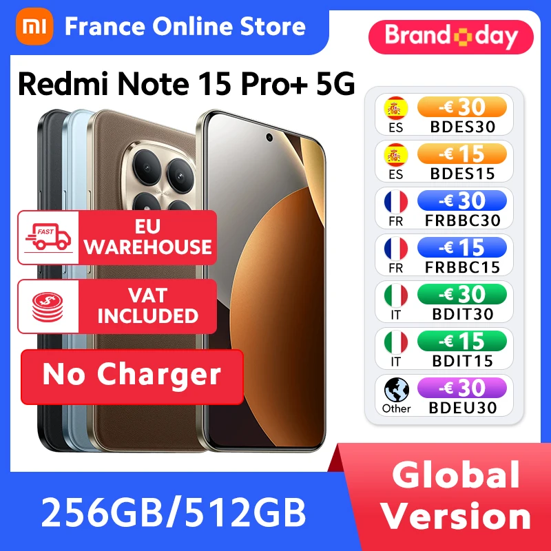 Versione Globale Xiaomi Redmi Note 15 Pro Plus 5G Smartphone 8GB/12GB RAM 6500mAh 100W Hypercharge 6.83" AMOLED Snapdragon 7s Gen 4 Senza Caricabatter