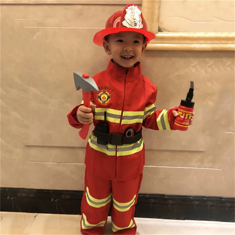 Costume Da Vigile Del Fuoco Per Bambini Con 14 Accessori – Casco, Estintore, Zaino E Giochi Di Ruolo, Regalo Carnevale Halloween - 2