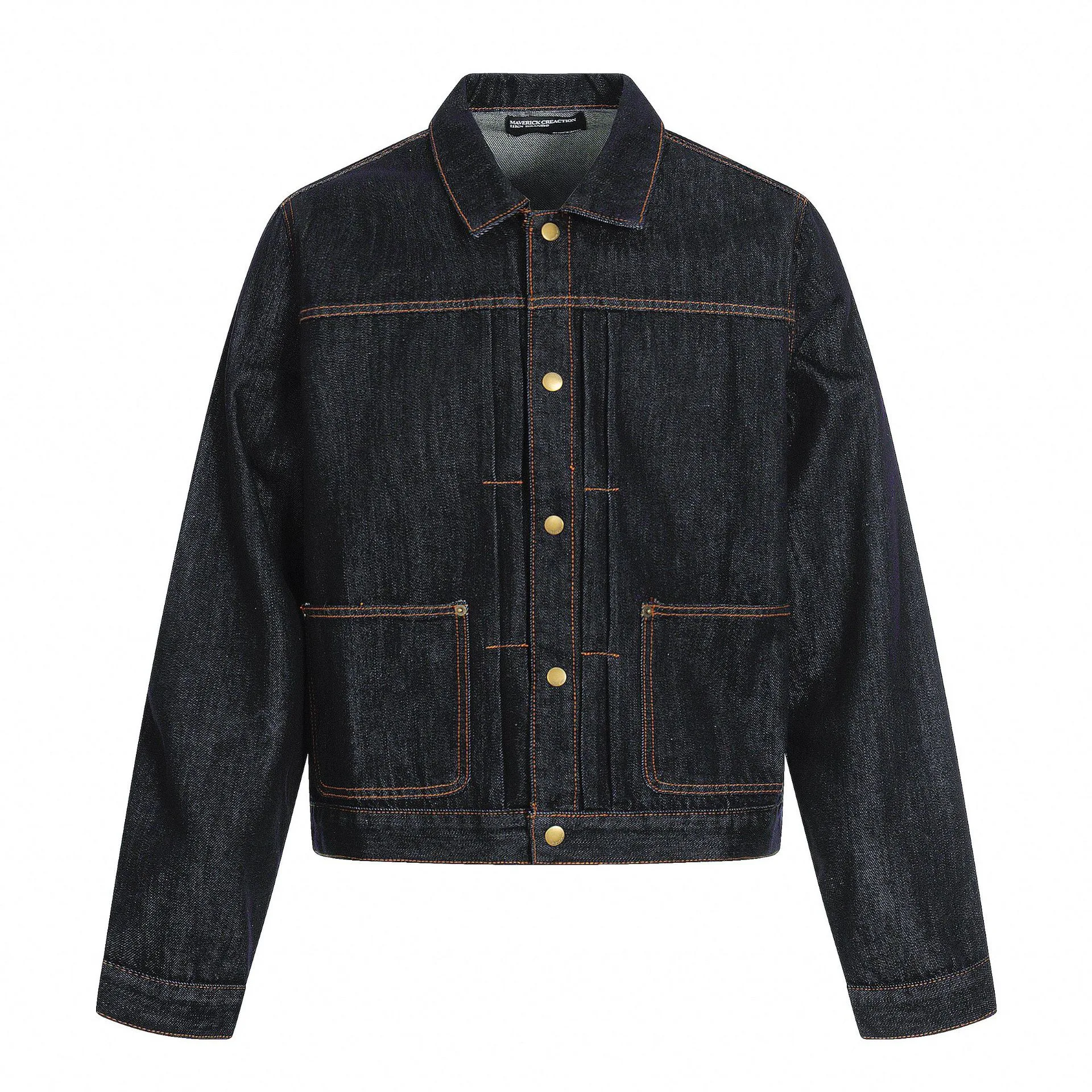 

Джинсовая куртка унисекс в американском стиле ретро, необработанная джинсовая синяя стираная конструкция, верхняя одежда с коротким широким воротником и длинными рукавами