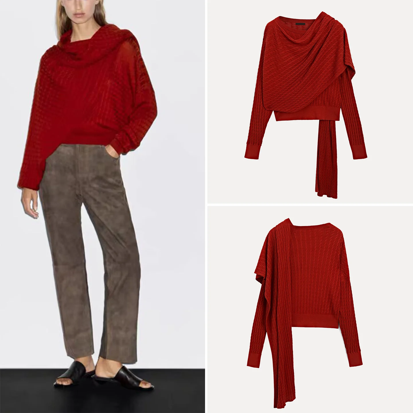 Women's Faion Scarf Ne Twisted Sweater Autumn 2025 New Sle Z Brand Knitted Top European Sle Fem Clothing