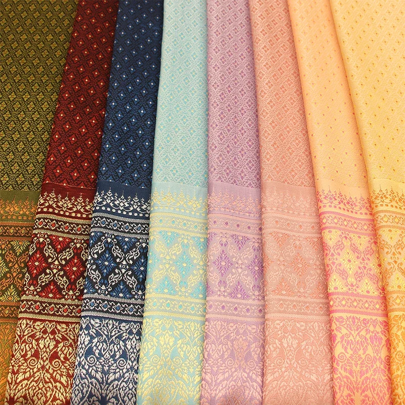 Southeast Asian Ethnic Jacquard Fabric Polyester Brocade Material for Thai Dai Skirt Tube Dress DIY Sewing Dance Costume