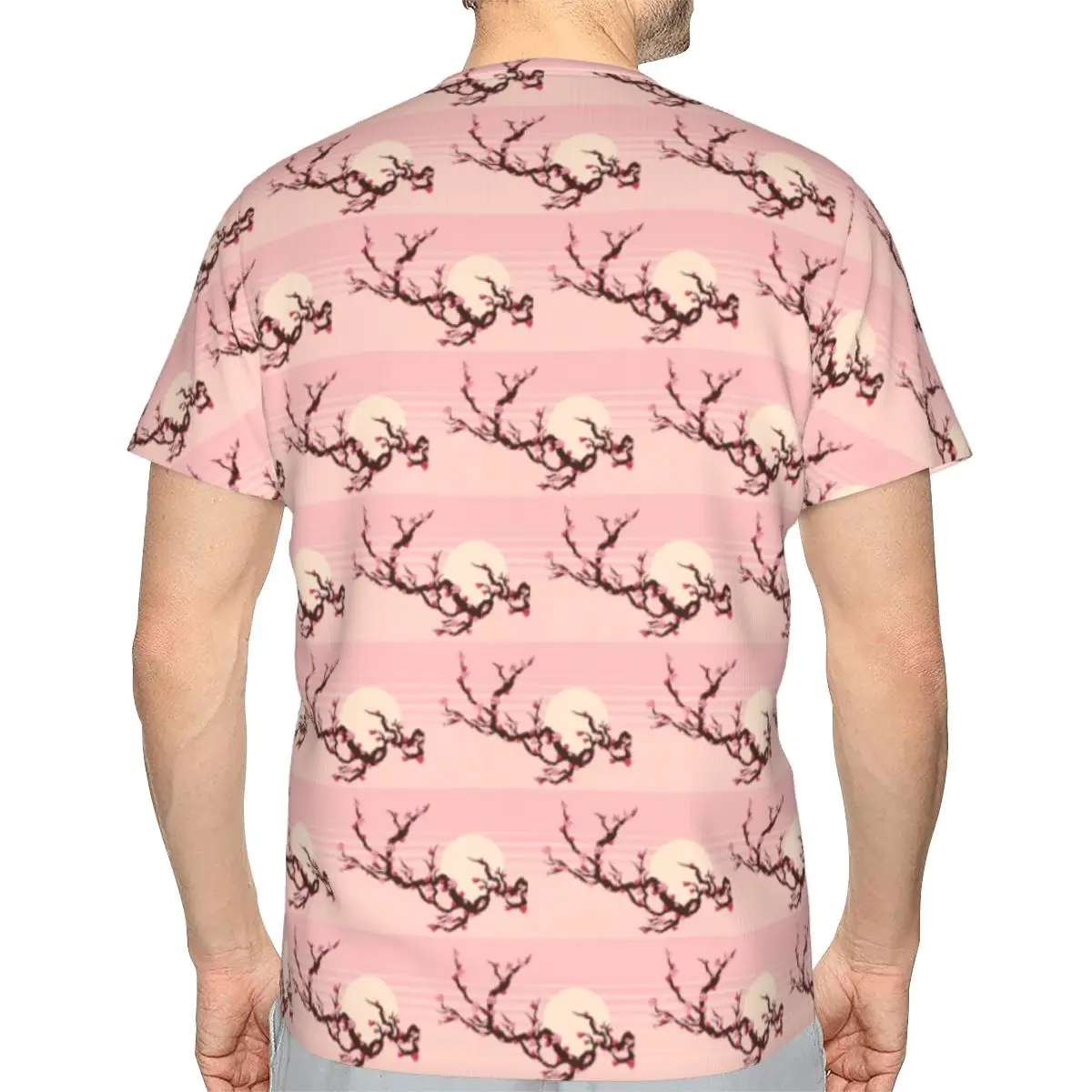 Japanese Cherry Blossom Pattern 100% Cotton T-Shirt Men'sFashion T Shirts Men O-Neck Short Sleeve
