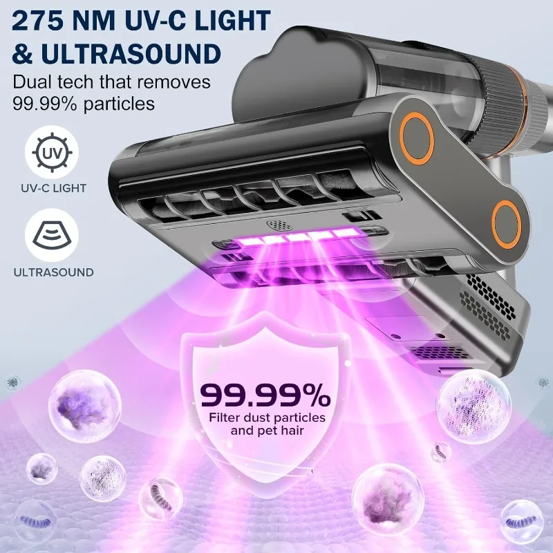 듀얼 드럼 브러시가 있는 휴대용 침대 진공 매트리스 청소기, 500W 파워 매트리스 청소기, 빠른 먼지 제거 (유선)