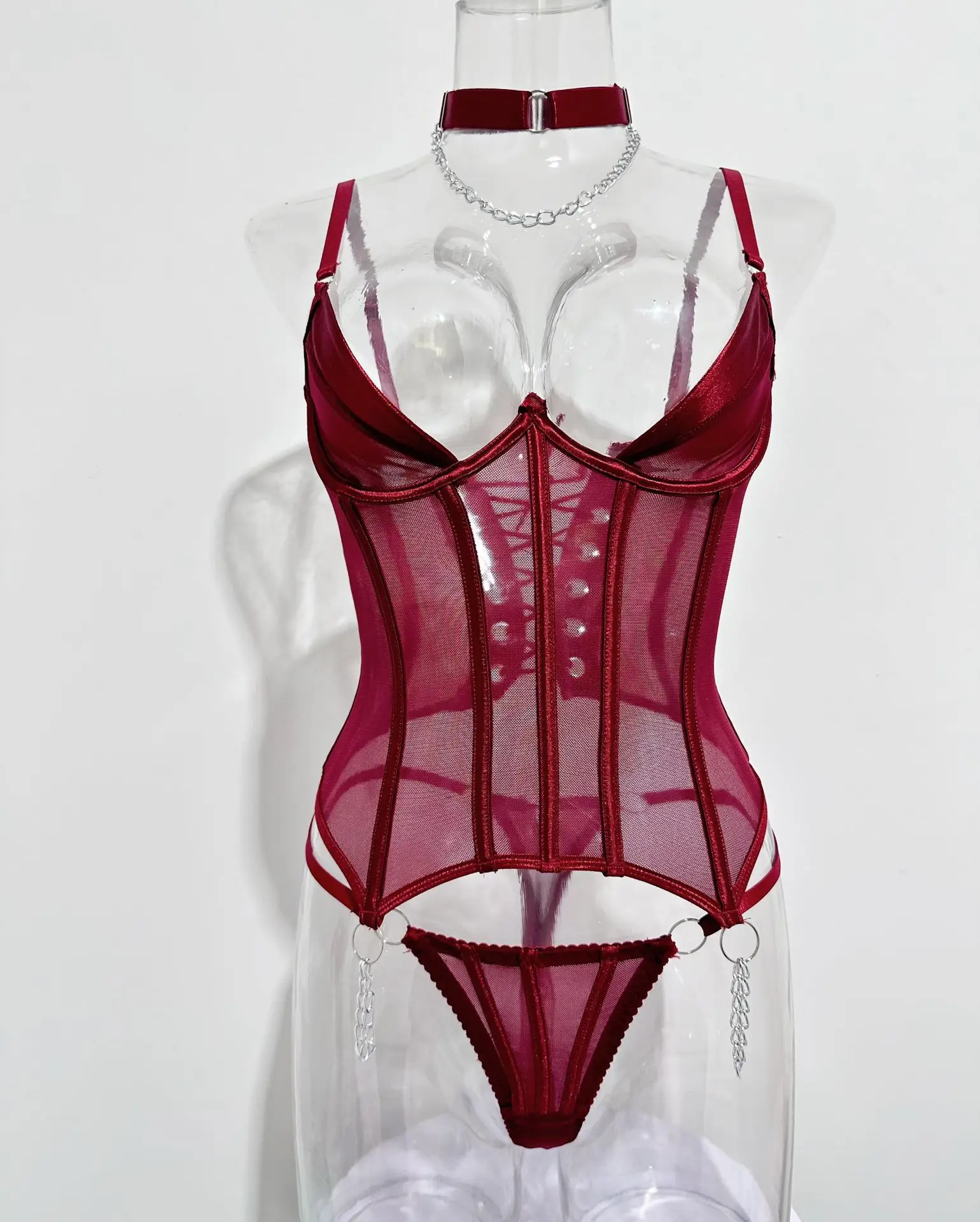 Seksowna bielizna atrakcyjna cienka siateczka fishbone bielizna modelująca sznurowane z tyłu z stringami kostium porno seksowne kobiety otwarte koronkowe body