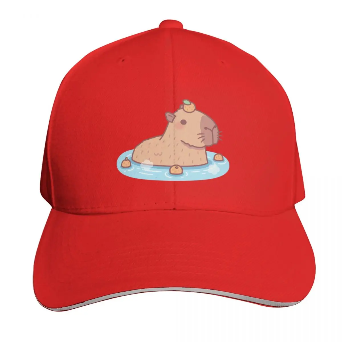 Cute Capybara With Orange On Head Chilling In Hot Spring Baseball