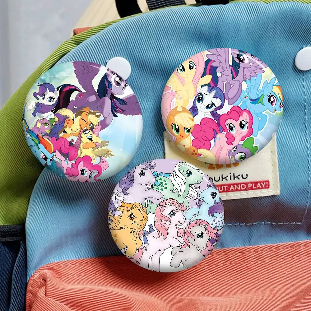 My L-Little Cute P-Ponyes 32/44/58mm Round Cartoon Brooches Handmade Pins for Backpack Jewelry Accessories Gifts Creative Badge