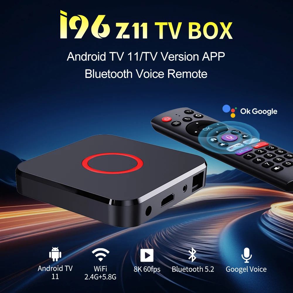 I96 Z11 Android TV Box Smart 4K 60fps с голосовым пультом дистанционного управления Amlogic S905Y4, медиаплеер для потоковой передачи, 2 ГБ ОЗУ, 16 ГБ ПЗУ, Dual WiFi 5G, BT5.2