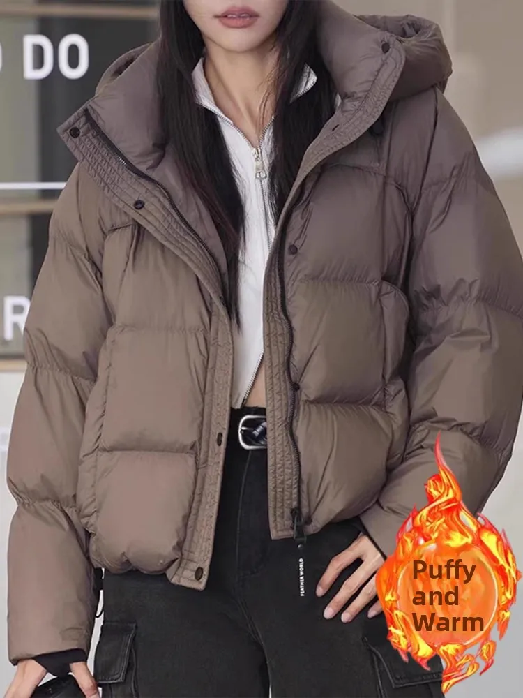 Fashionable Casual Hooded Thickened Cotton Jacket Women's Loose Short Style Fleece Lined Winter Outerwear Korean Style