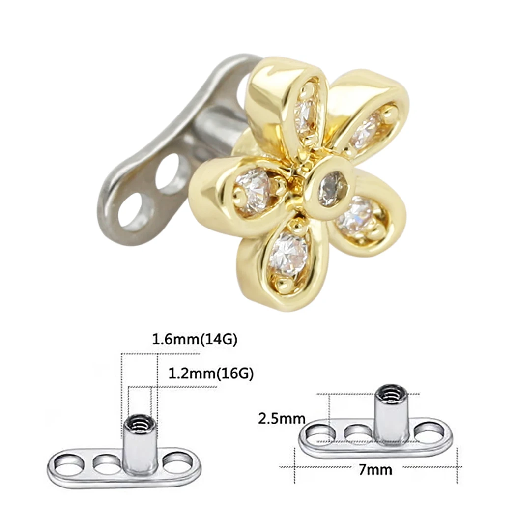 JHJT 1pc G23 Titanium Micro Dermal Anchor Flower Top with Base Dermal Piercings Surface Skin Diver Implant Piercing Body Jewelry