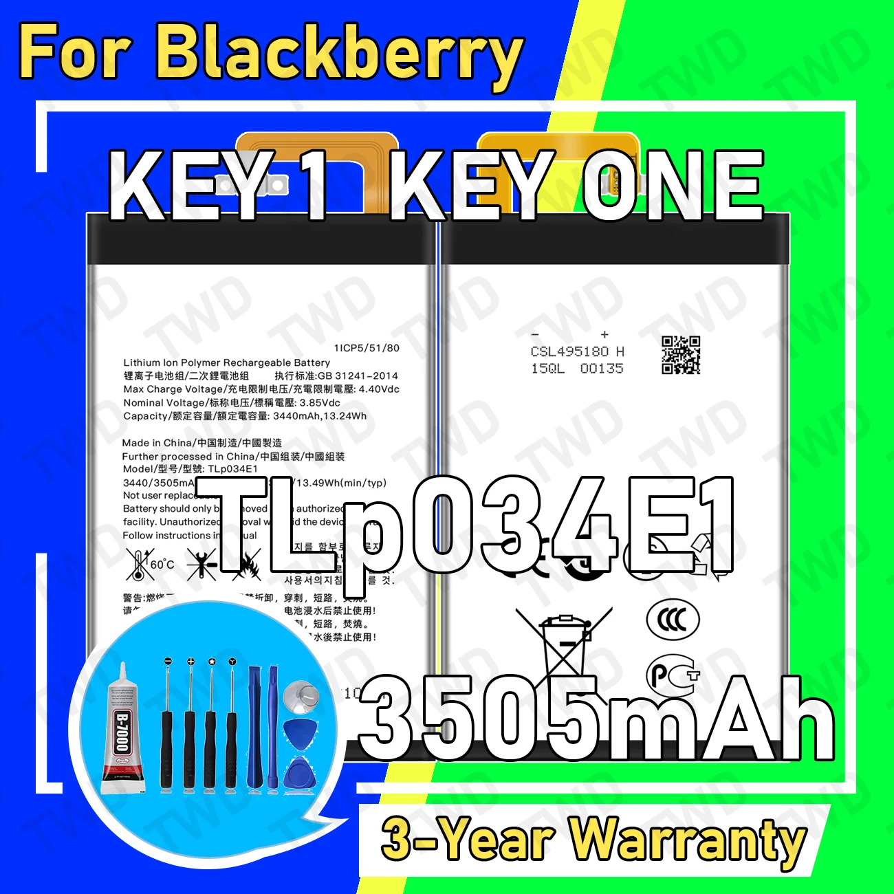 

TLP034E1 Large capacity 3505mAh Battery For Blackberrt KEY 1/KEY ONE Batteries New High Quanlity+Free Tools
