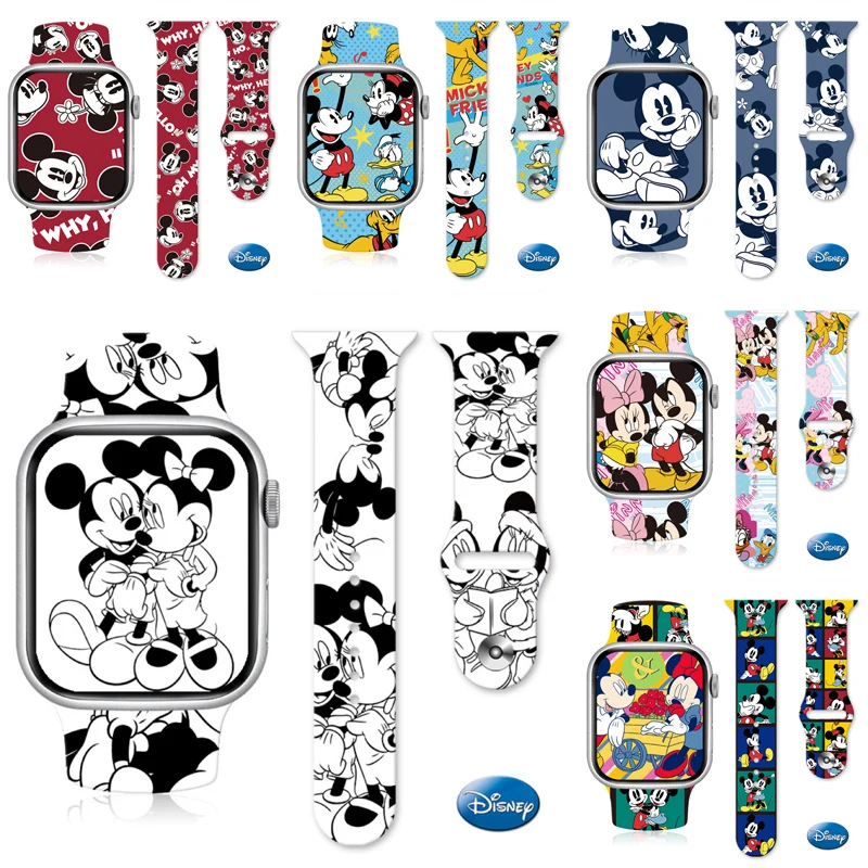 Disney Mickey Minnie Silicone Band for Apple Watch Strap 40mm 41mm 42mm 44mm 45 mm 49mm Bracelet iWatch Series 8 6 5 4 3 2 SE