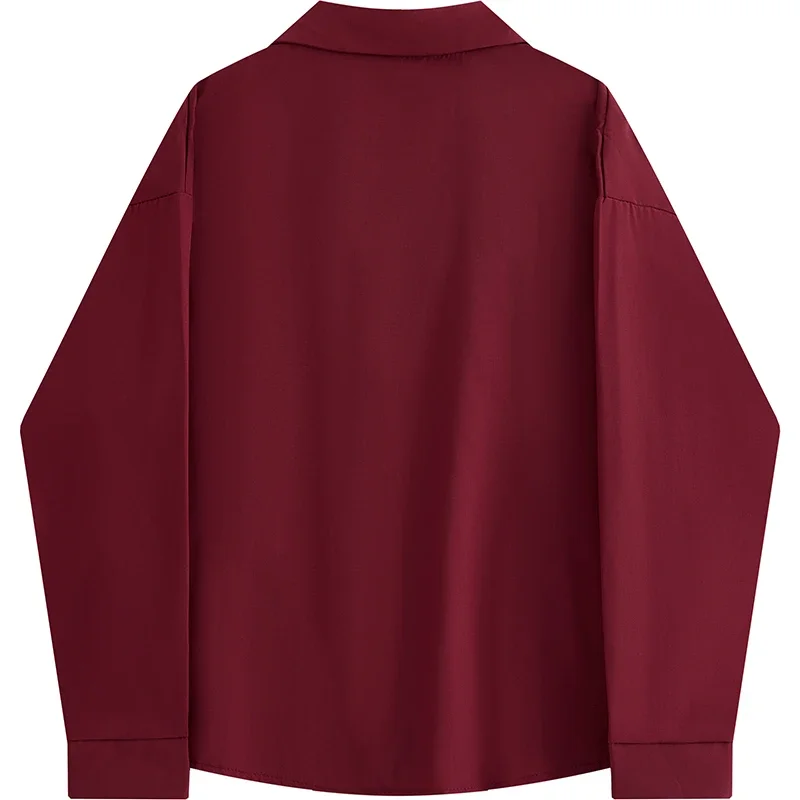 Office Ladies Shirts for Women Buttons Tops 2022 Korean Long Sleeve Fashion Red Wine Vintage Single Breasted Clothes