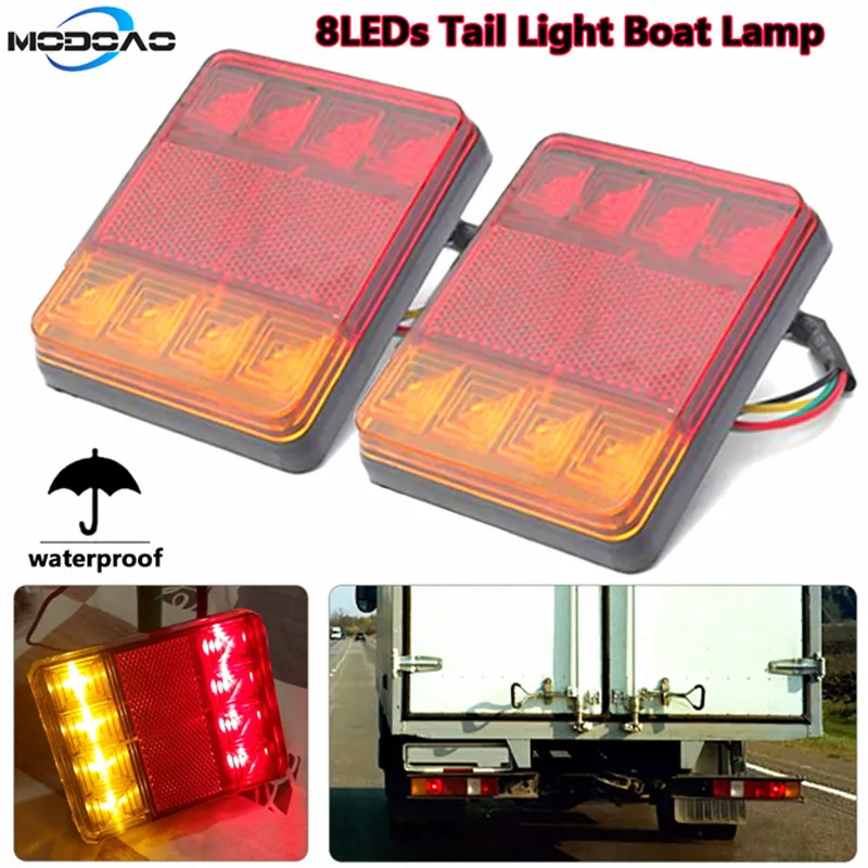 

2 Pcs Waterproof 8 LED Car Tail Light Rear Lamps Pair Boat Trailer 12V Rear Parts for Trailer Truck Car Lighting Waterproof IP65