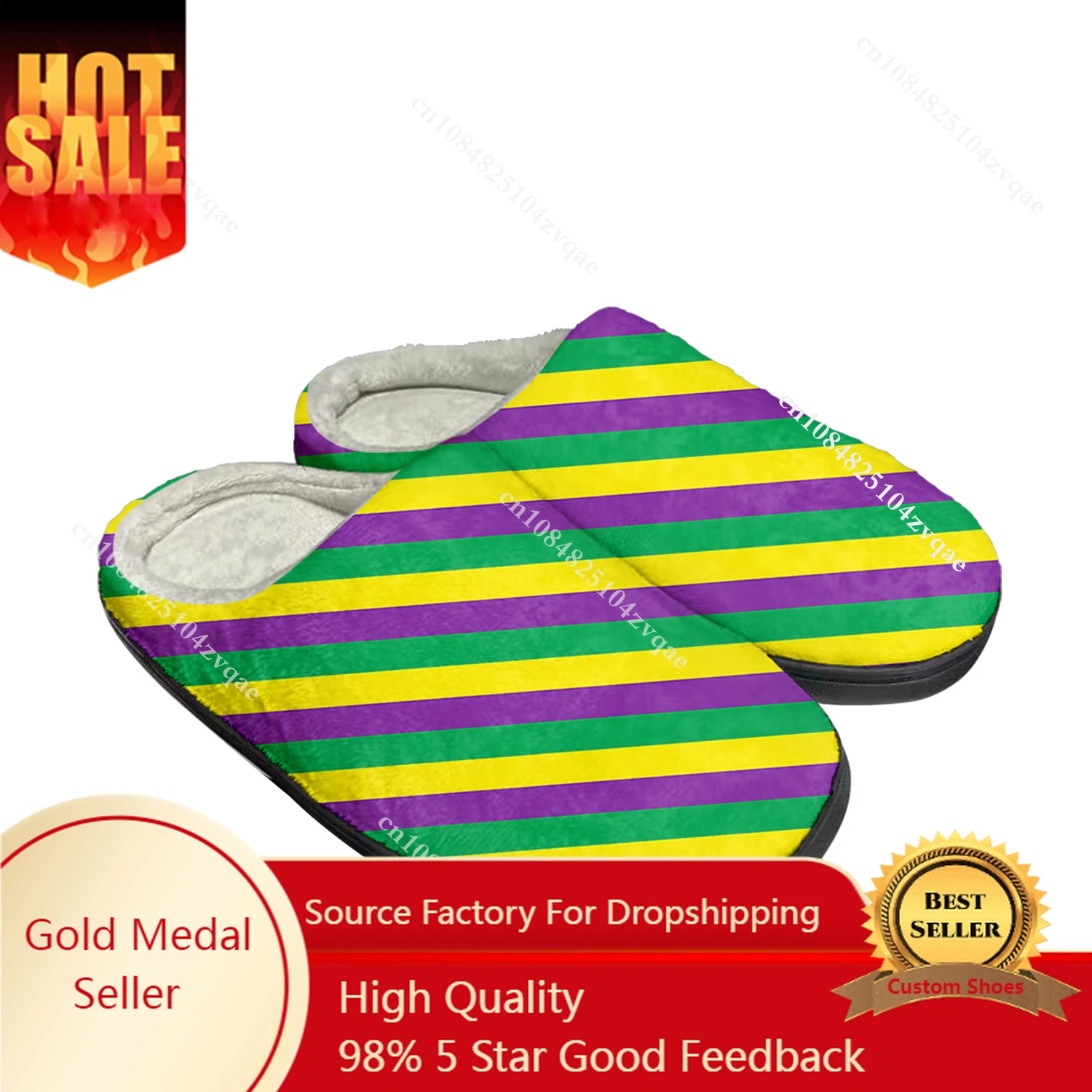 

Mardi Gras Stripe Home Cotton Slippers Mens Womens Plush Bedroom Casual Keep Warm Shoes Thermal Indoor Slipper Custom Shoe