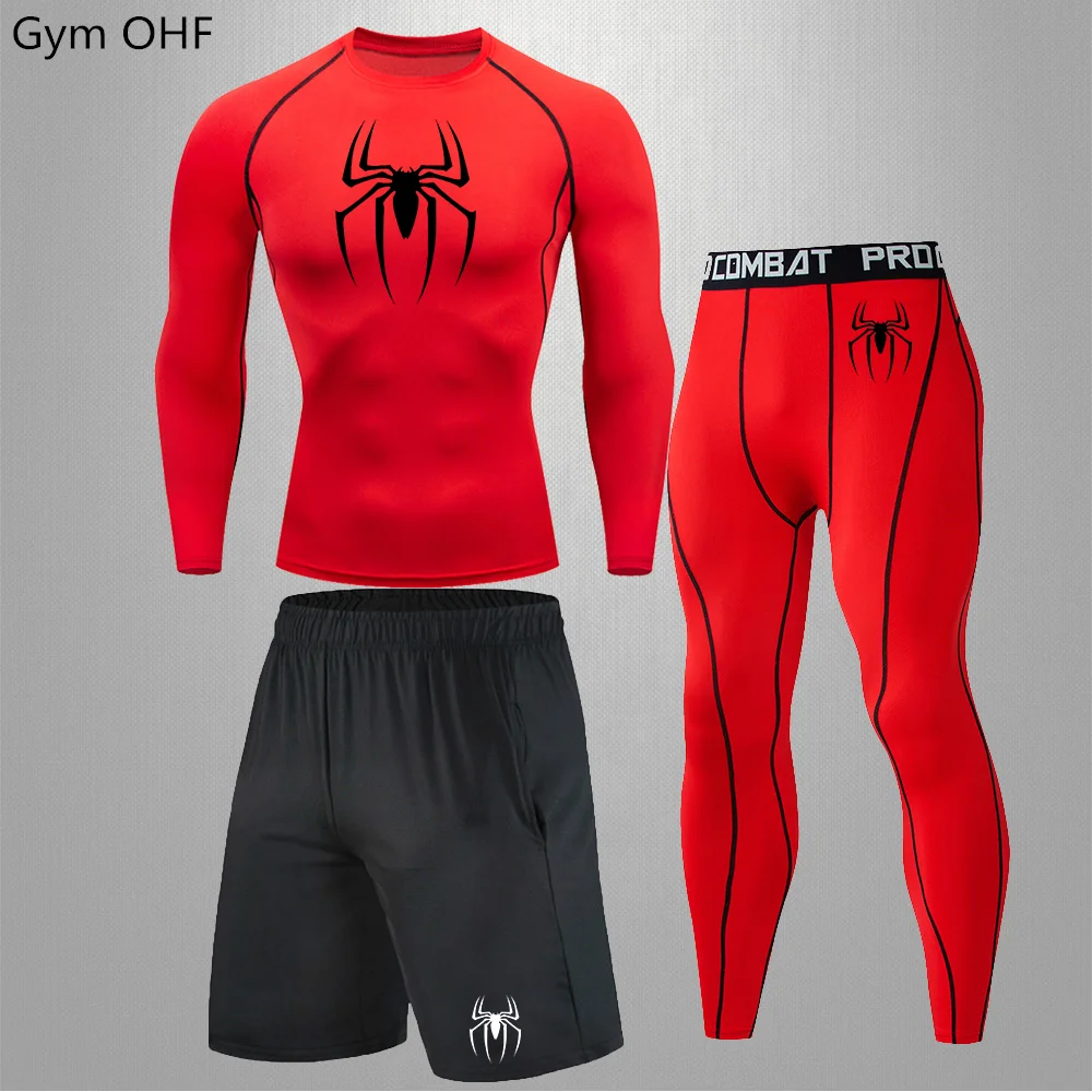 Mannen Spider Sportkleding Rashgard Bokspak Vechten Met Lange Mouwen Gym Fitness Hardlooppanty \'S Training Training Jogging Sport Sets