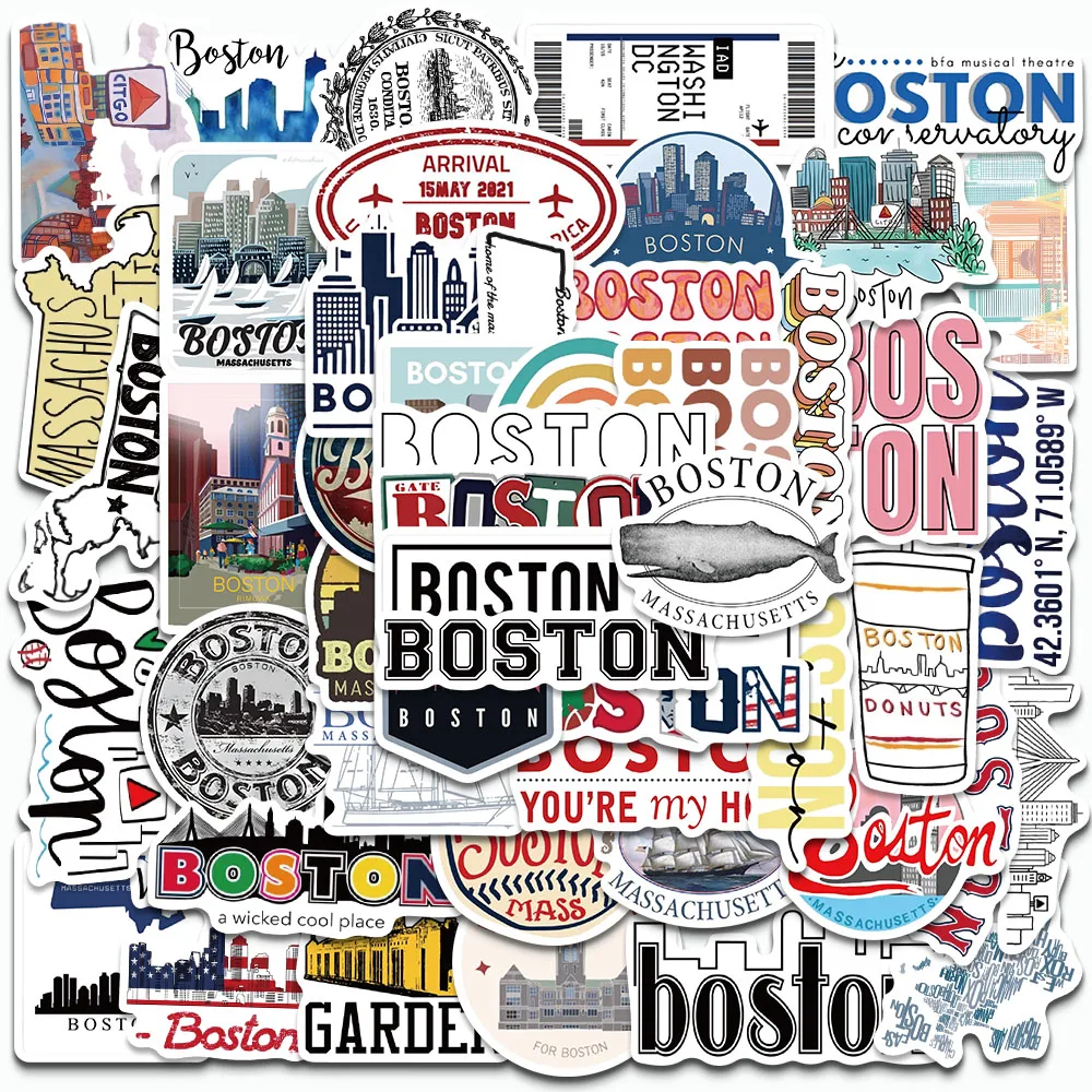 

50pcs Boston Stickers City Landmark Decorative Suitcase Paper-Cut Book Laptop DIY Skateboard Guitar Helmet Waterproof Stickers