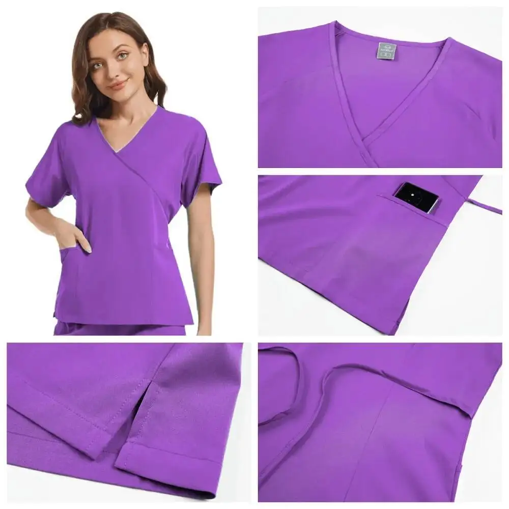 Haut médical extensible pour femmes + pantalon de jogging, uniformes de soins infirmiers, ensemble de gommages cliniques, vêtements de travail anti-poussière pour infirmières et médecins
